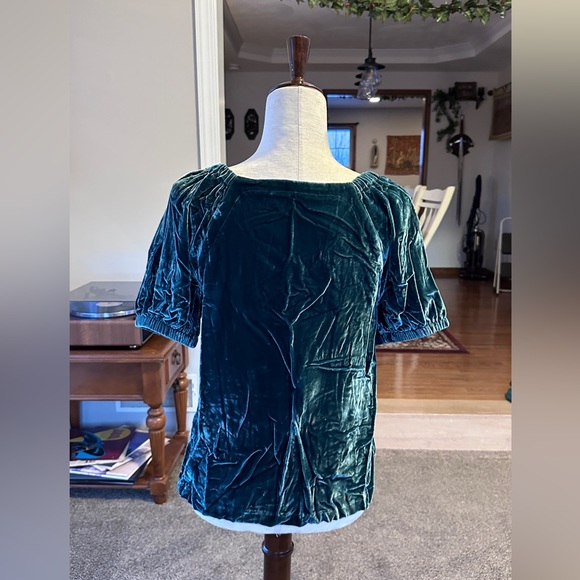 LOFT Deep Teal Faux Velvet Puff Sleeve Renaissance Faire Blouse - Picture 6 of 7